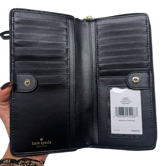 Kate Spade Brigitta Mulberry Street Large Wallet Wristlet Black Leather NWT & Bo - Picture 9 of 16
